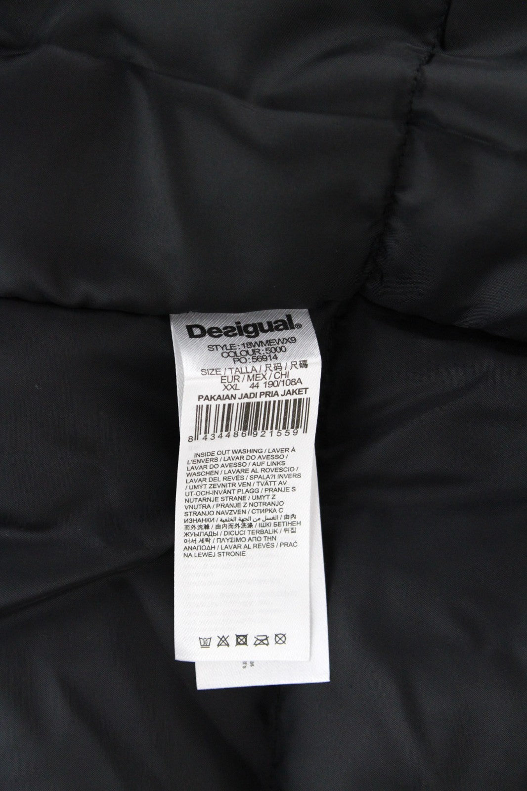 DESIGUAL Ernesto Men Jacket 2XL Dark Blue Hooded Outerwear Zip Up Lined