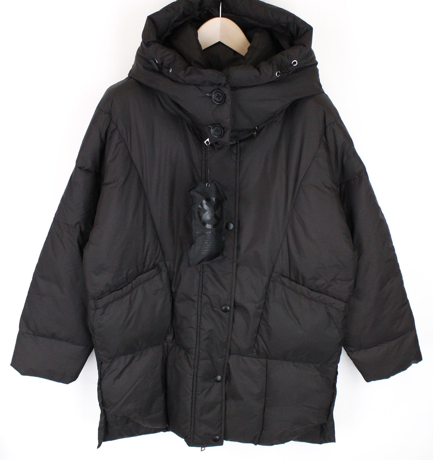 REPLAY Women Jacket M Oversize Brown Puffer Hooded Zip Up Mid-Length Classic