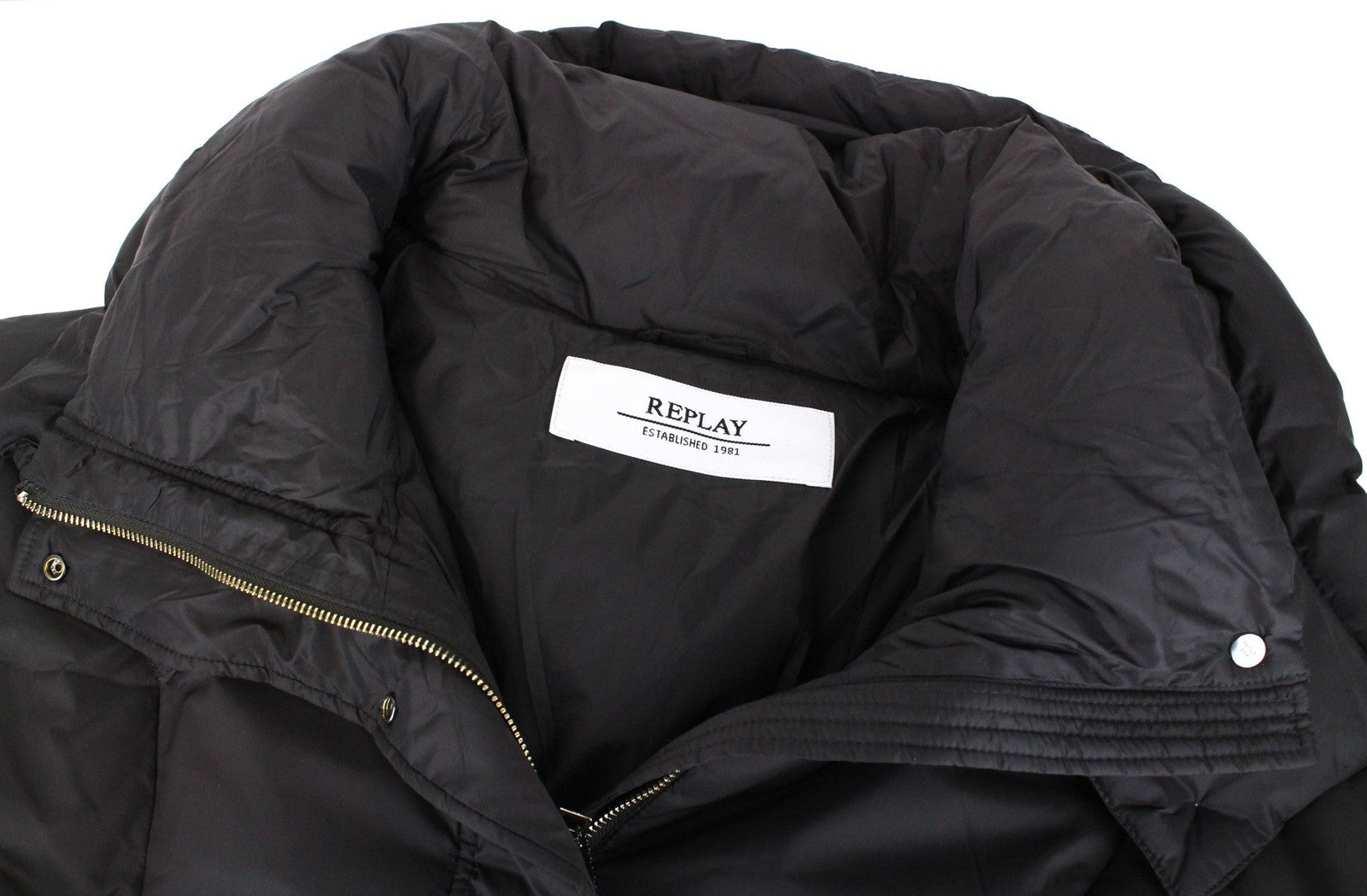 REPLAY Women Jacket M Oversize Brown Puffer Hooded Zip Up Mid-Length Classic