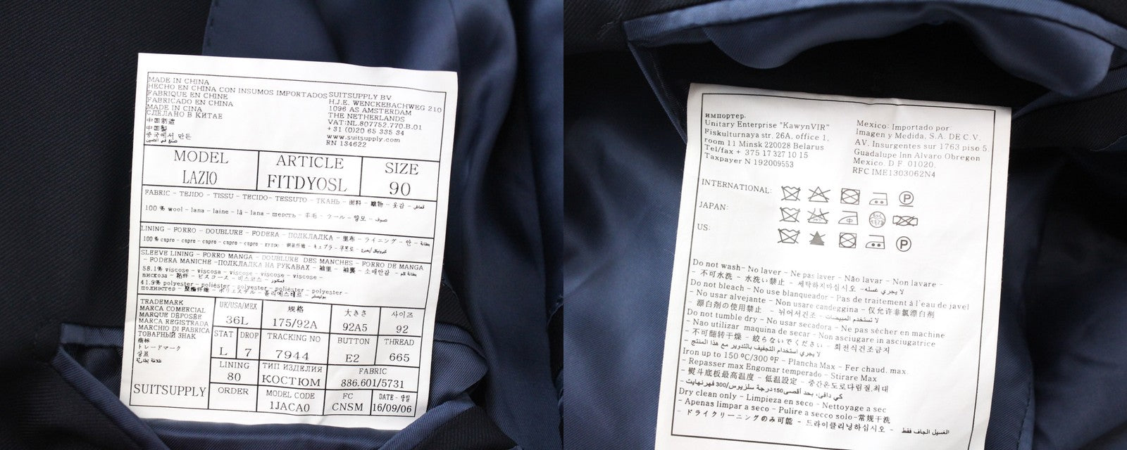 SUITSUPPLY Lazio Blueline Men Suit UK36L Navy Pure Wool Single-Breasted 3 Piece