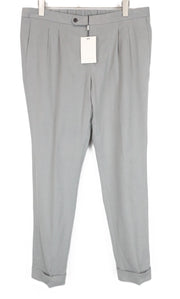 SUITSUPPLY Brescia Men Trousers UK34R Grey Cotton Stretch Pleated Turn-Up