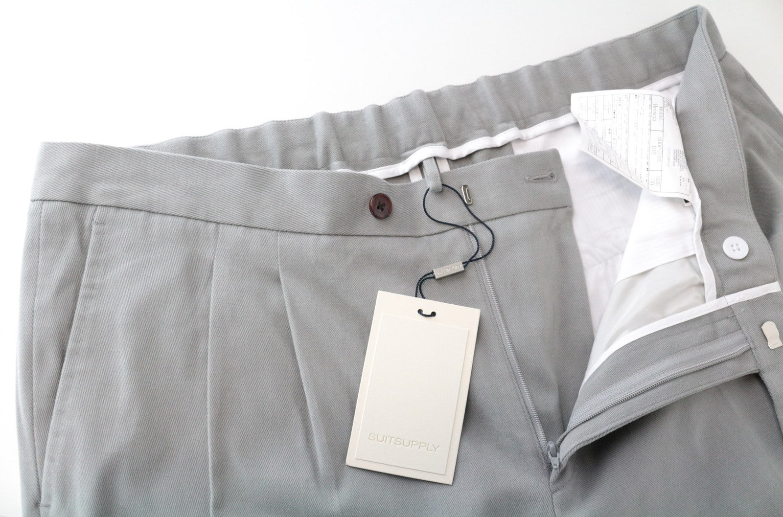 SUITSUPPLY Brescia Men Trousers UK34R Grey Cotton Stretch Pleated Turn-Up