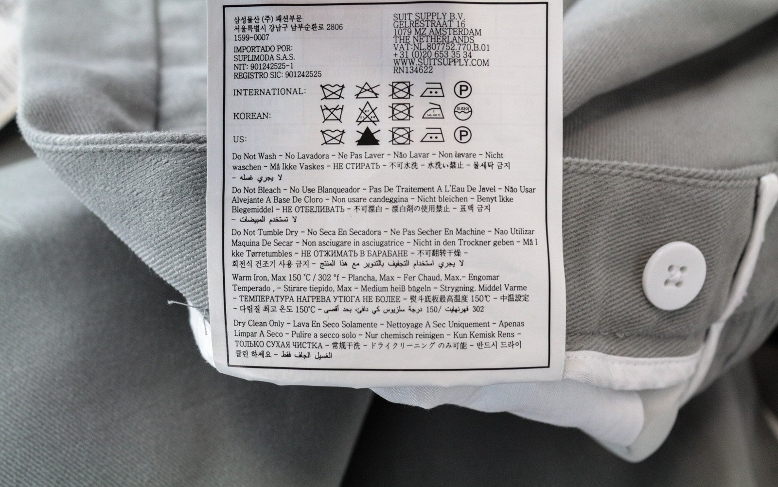 SUITSUPPLY Brescia Men Trousers UK34R Grey Cotton Stretch Pleated Turn-Up