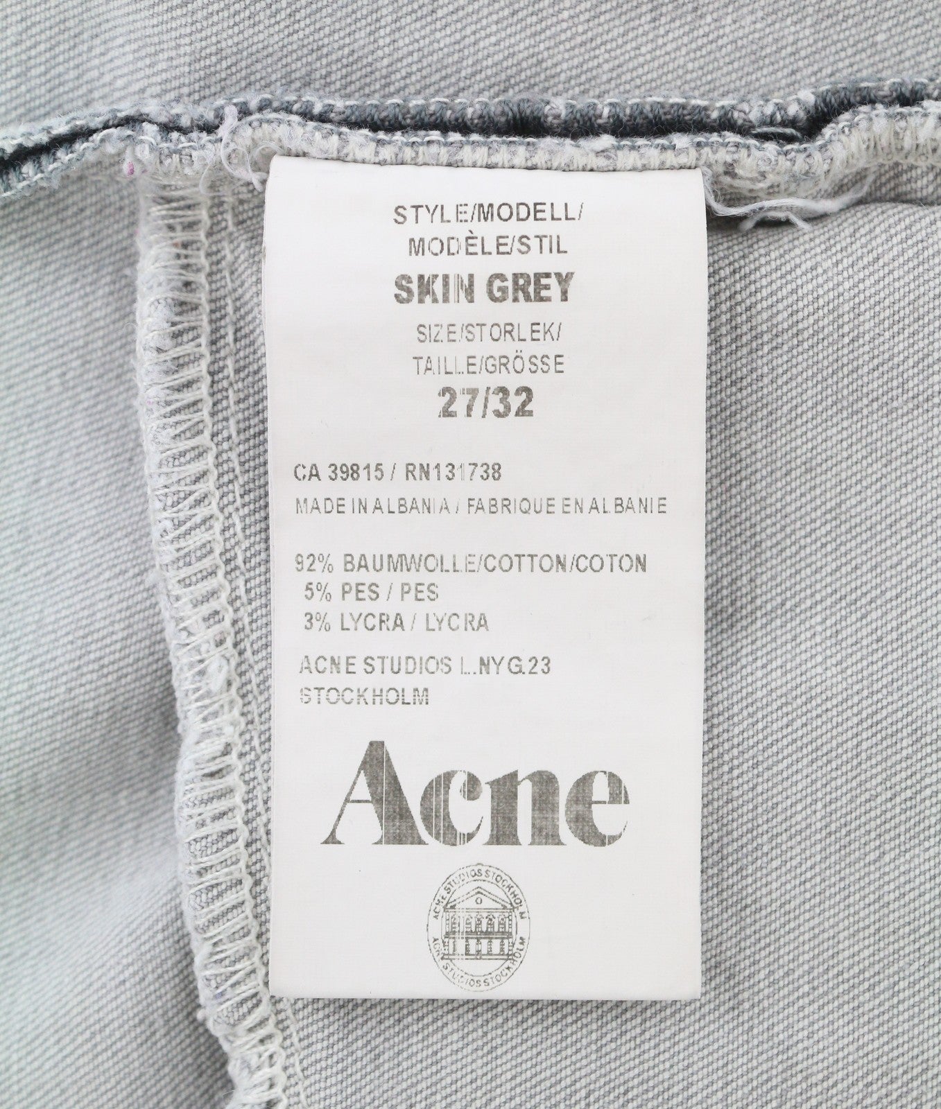 ACNE STUDIOS Skin Grey Women Jeans W27/L32 Grey Stretch Skinny Fit Cropped