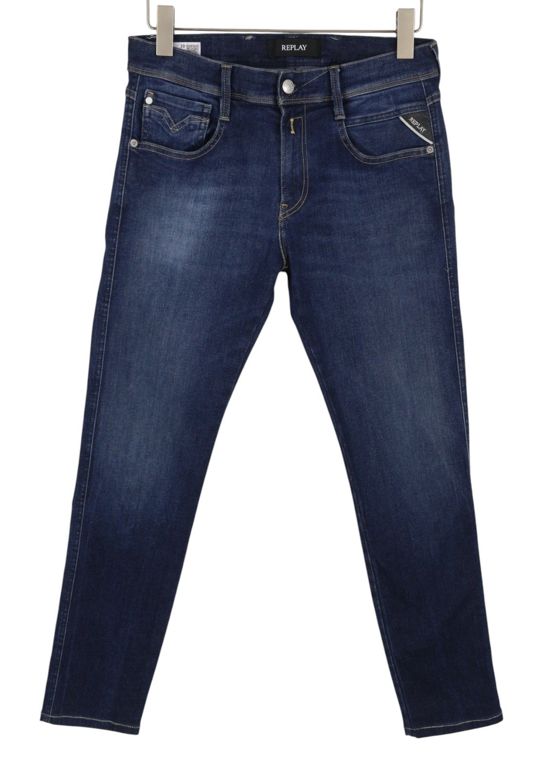 REPLAY Anbass Men Jeans W30/L29 Blue Whiskers Faded Slim Fit Denim