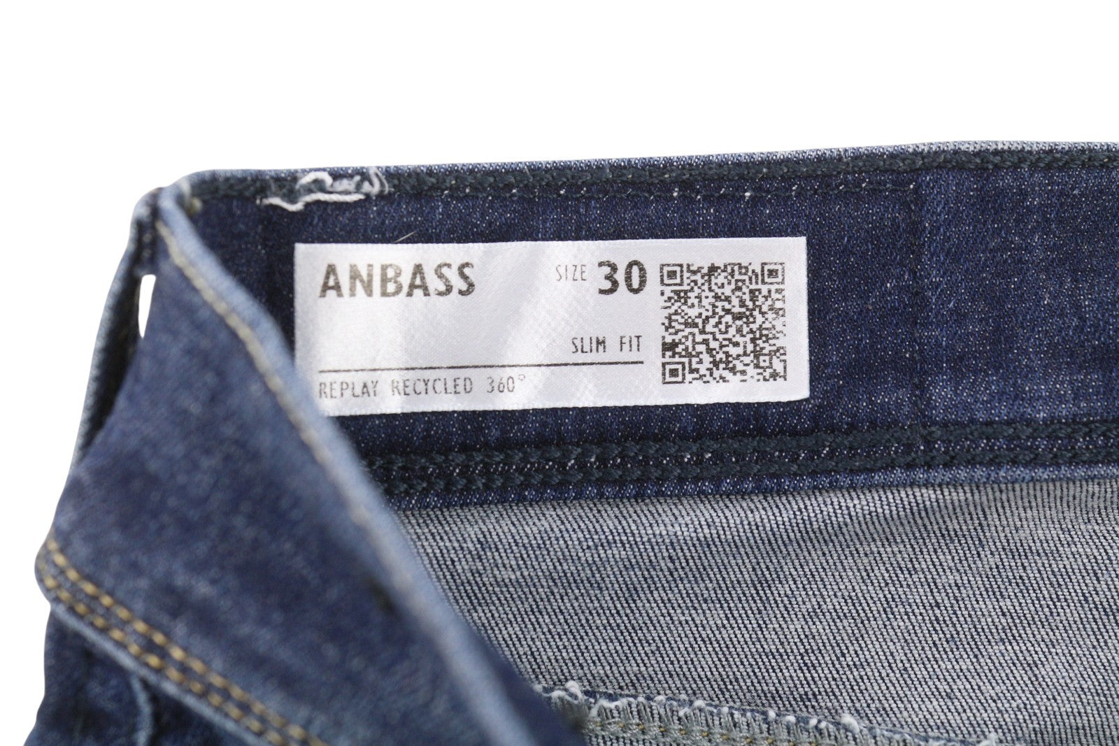 REPLAY Anbass Men Jeans W30/L29 Blue Whiskers Faded Slim Fit Denim