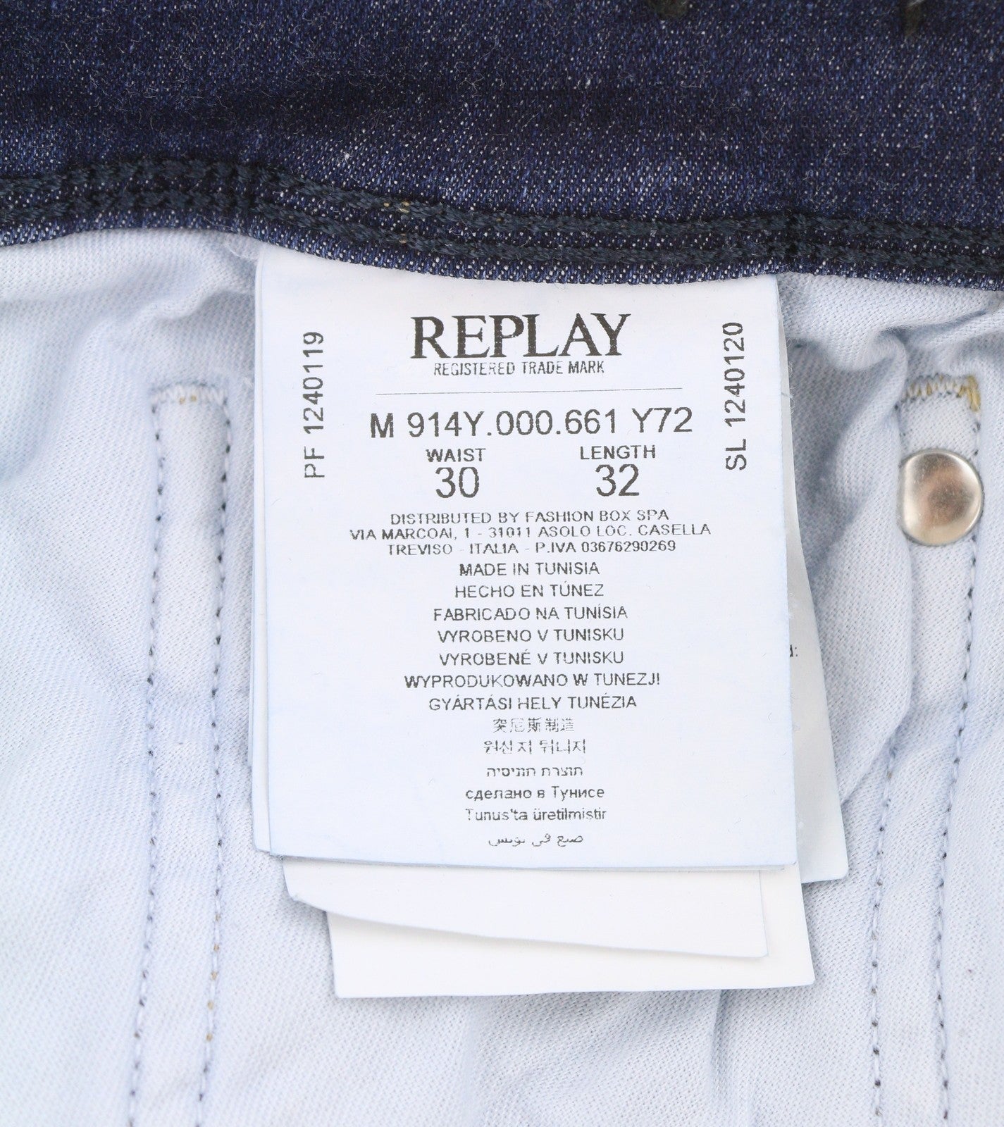 REPLAY Anbass Men Jeans W30/L29 Blue Whiskers Faded Slim Fit Denim