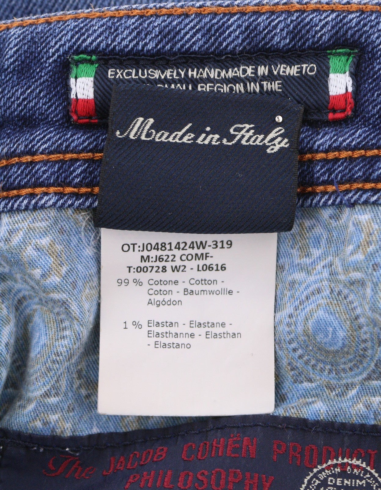 JACOB COHEN J622 Comf Men Jeans W34 Blue Faded Skinny Fit Button Fly