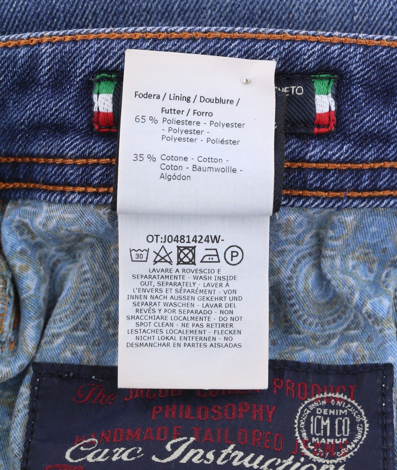 JACOB COHEN J622 Comf Men Jeans W34 Blue Faded Skinny Fit Button Fly