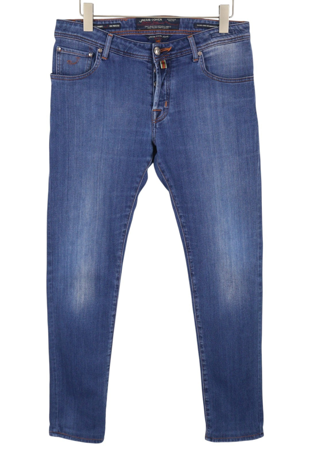 JACOB COHEN J622 Comf Men Jeans W34 Blue Faded Skinny Fit Button Fly