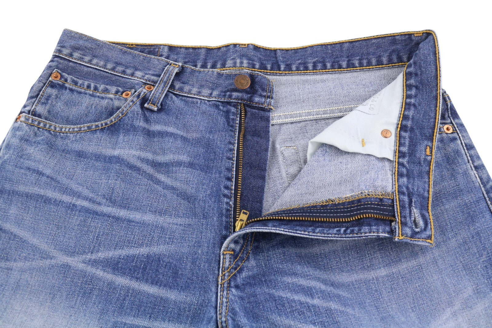 LEVI'S 507 Men Jeans W34/L36 Blue Whiskers Faded Zip Fly Slim Bootcut Fit