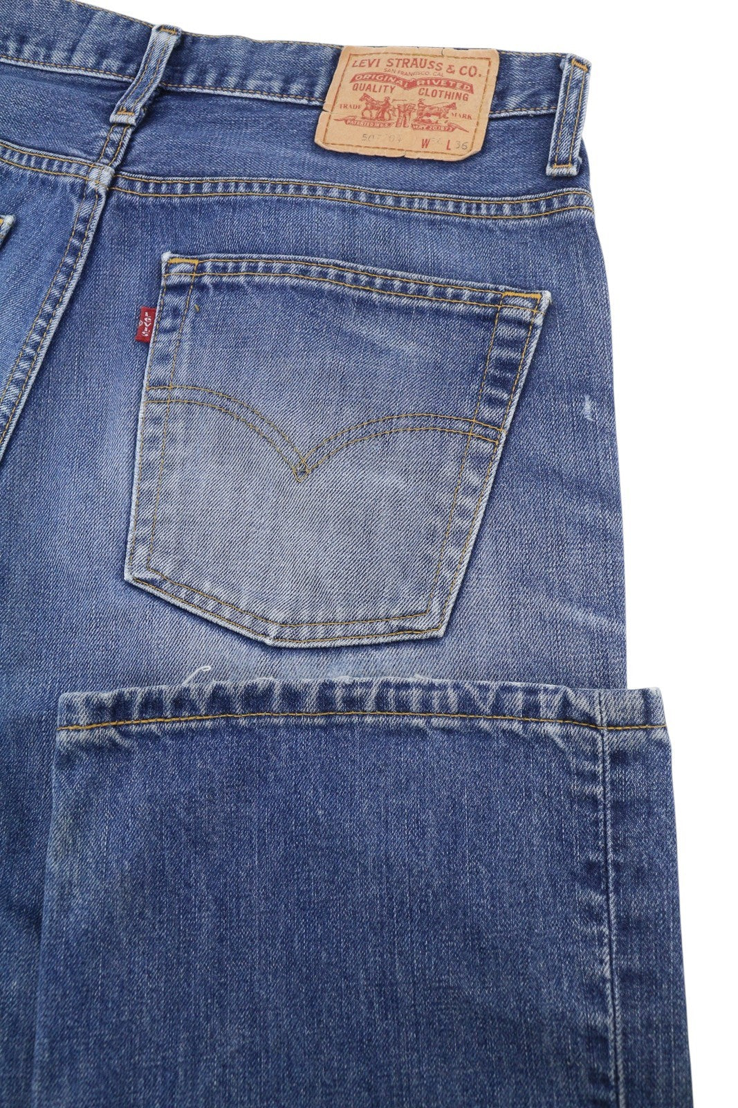 LEVI'S 507 Men Jeans W34/L36 Blue Whiskers Faded Zip Fly Slim Bootcut Fit