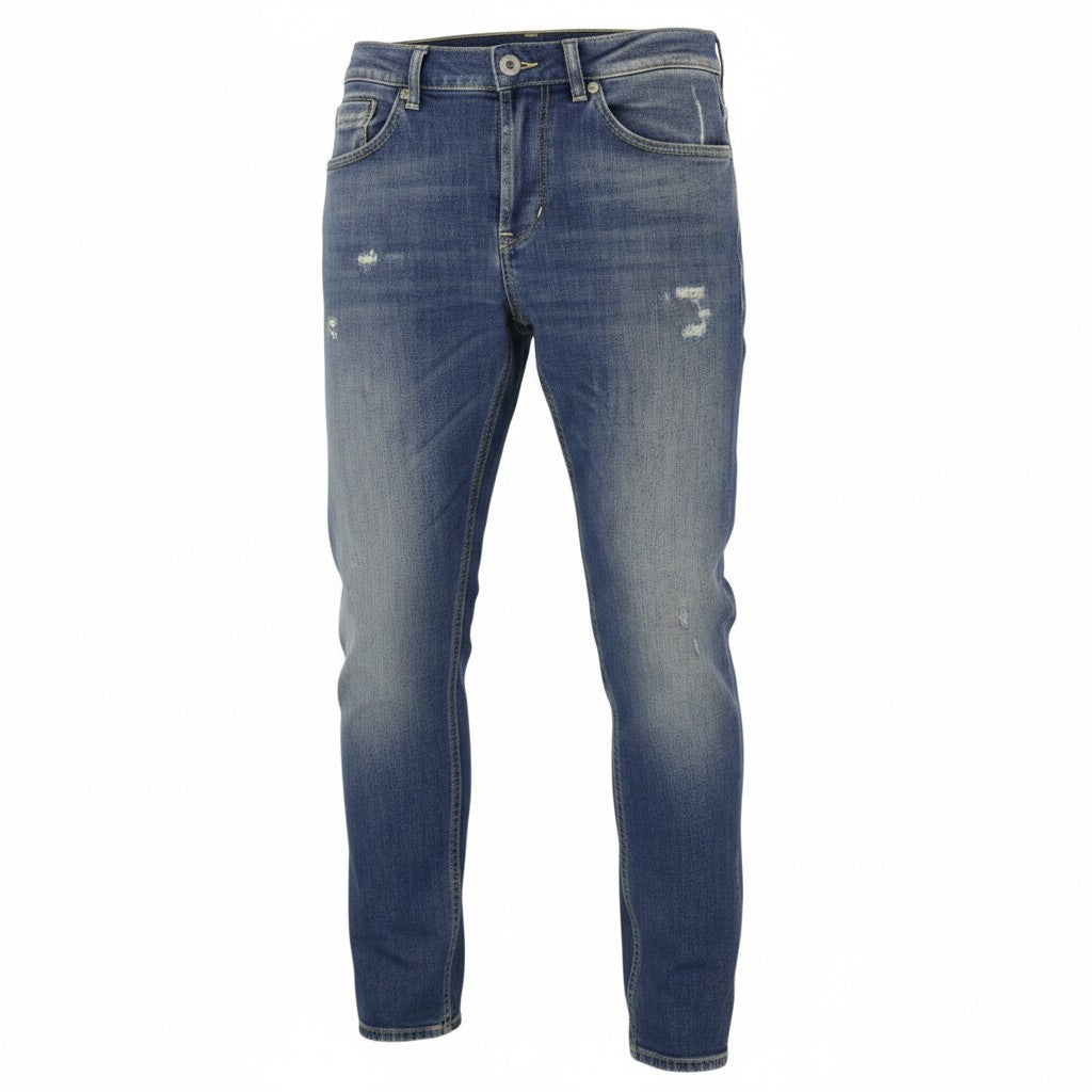 DONDUP George Skinny Fit Men Jeans W32 Blue Whiskers Faded Distress Buttoned