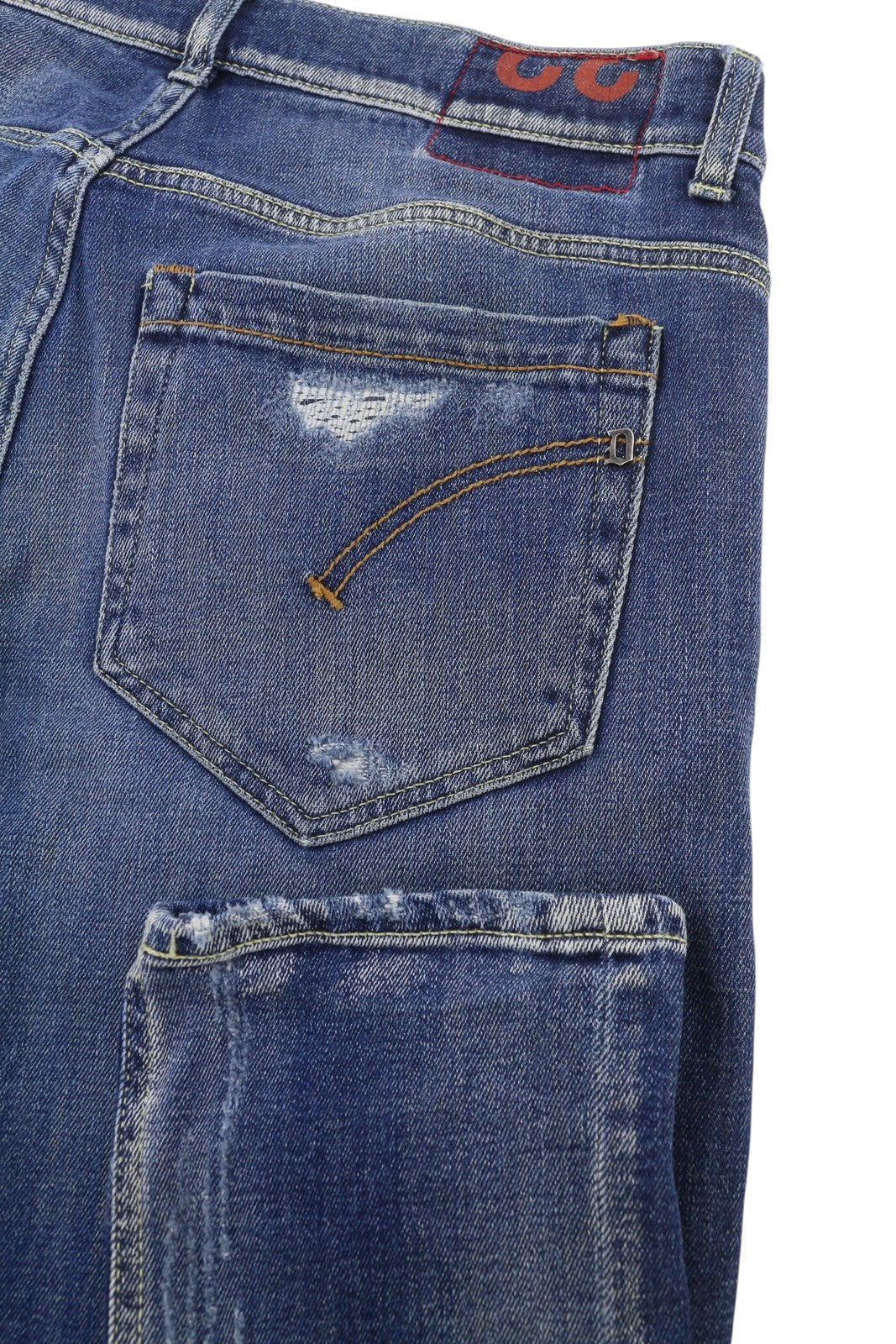 DONDUP George Skinny Fit Men Jeans W32 Blue Whiskers Faded Distress Buttoned