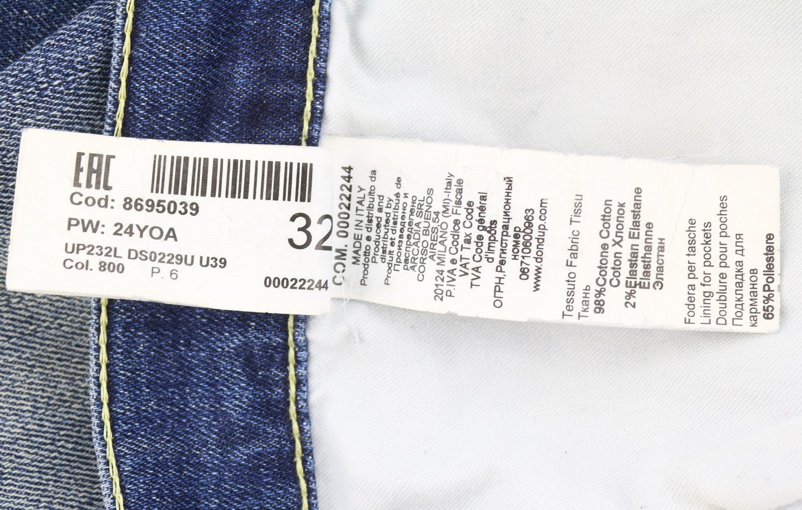 DONDUP George Skinny Fit Men Jeans W32 Blue Whiskers Faded Distress Buttoned