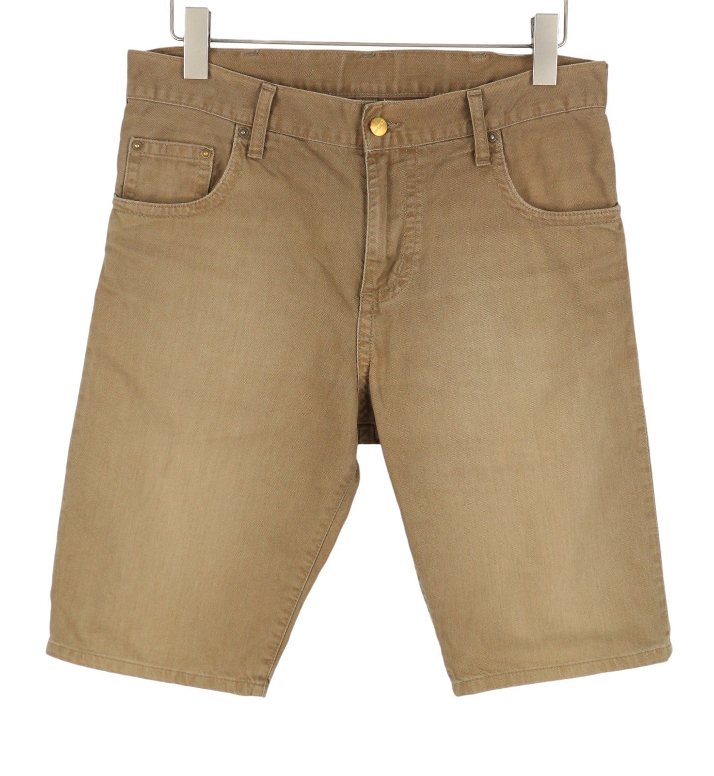 CARHARTT Slim Bermuda Men Shorts W31 Brown Whiskers Faded Zip Fly Denim
