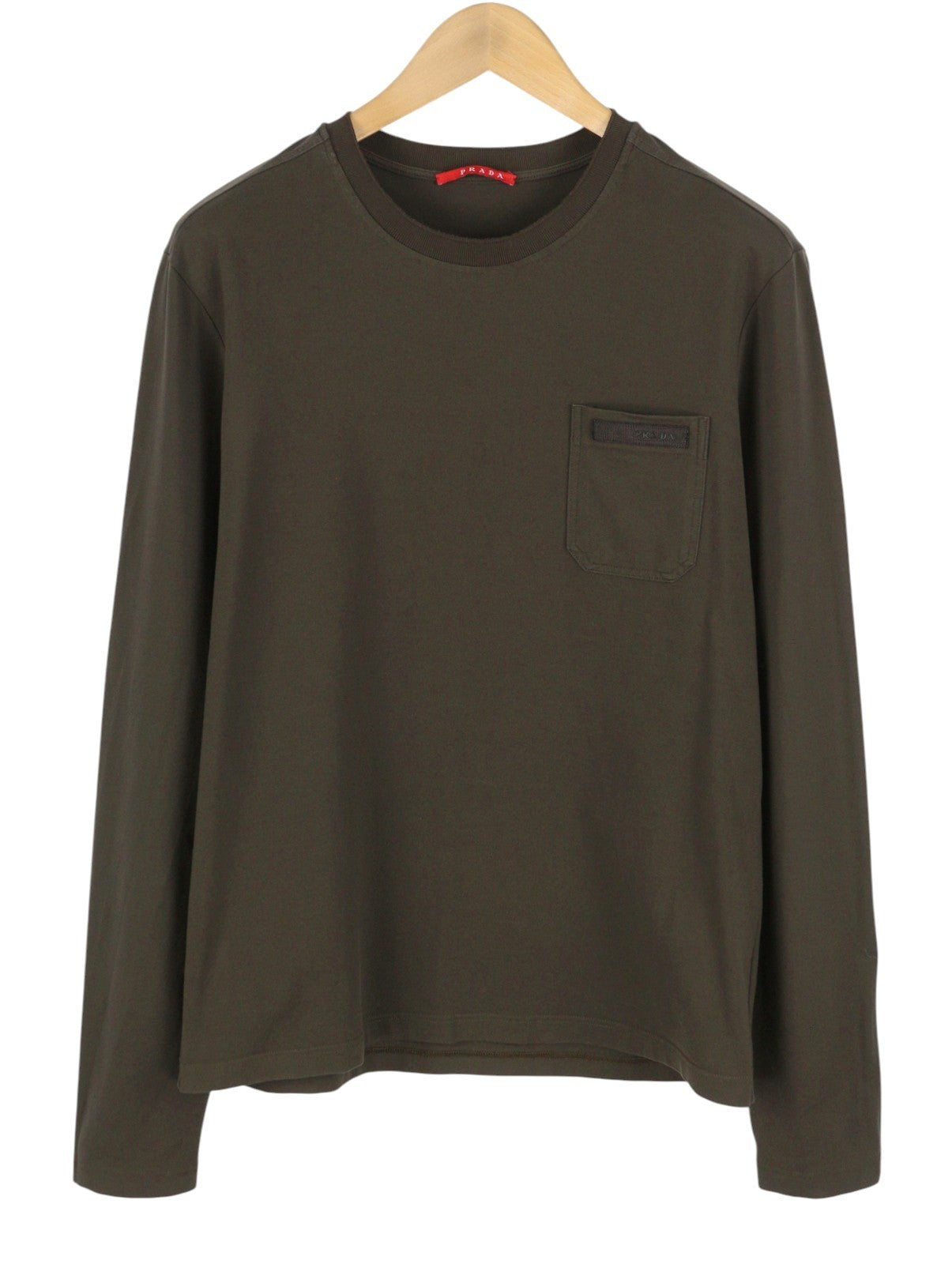 PRADA Men Sweatshirt XL Brown Patch Pocket Crew Neck Long Sleeve Pull On
