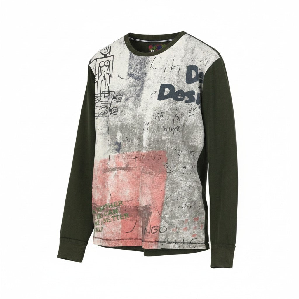DESIGUAL Men Sweatshirt L Patterned Crew Neck Long Sleeved Pull On