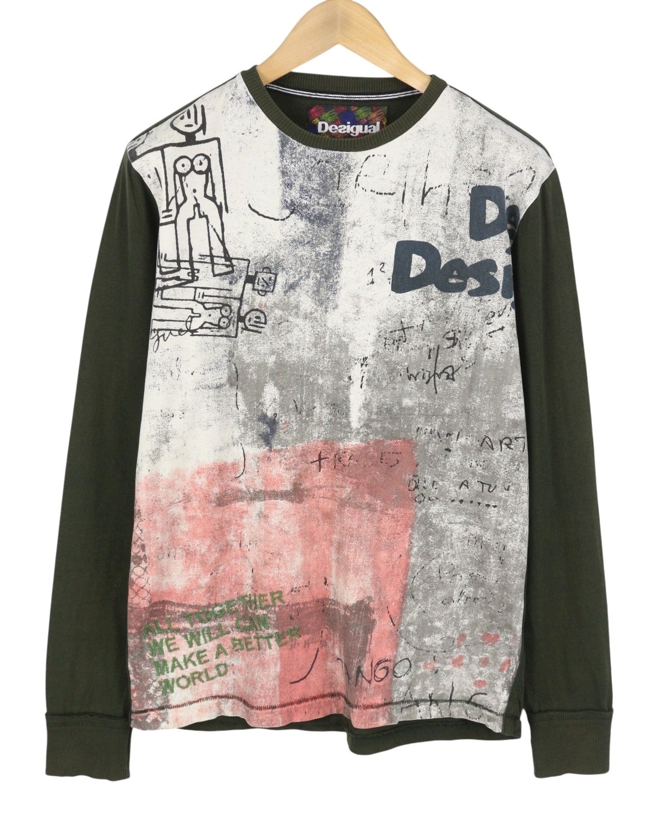 DESIGUAL Men Sweatshirt L Patterned Crew Neck Long Sleeved Pull On