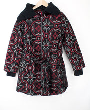 DESIGUAL Sagitario Women Coat EU38 M Red Grey Patterned Zipped Hooded Lined