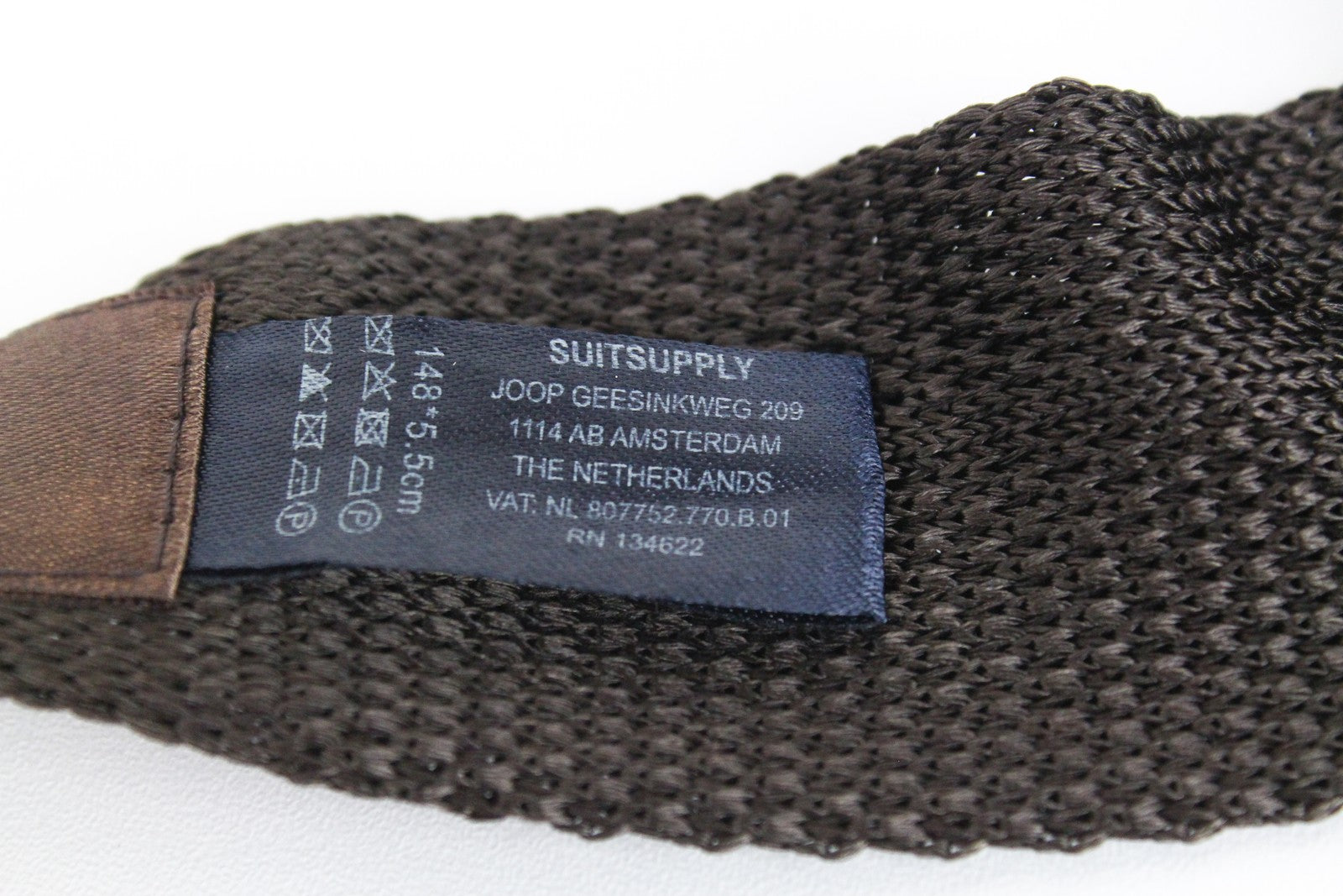 SUITSUPPLY Men Tie 148 x 5.5 cm Brown Knitted Squared-End Classic Formal Silk