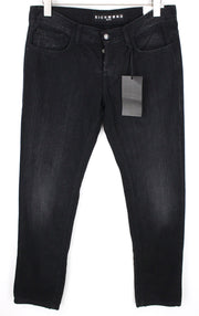 RICHMOND Men Jeans IT32 Black Super Skinny Low Rise Non-Stretch Buttoned Classic