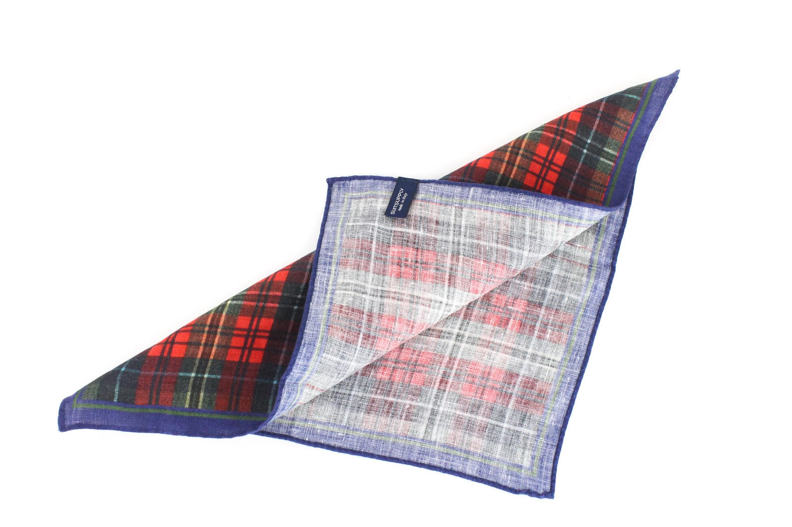 SUITSUPPLY Men Pocket Square 32 x 32 cm Red Tartan Checked Melange Linen Formal