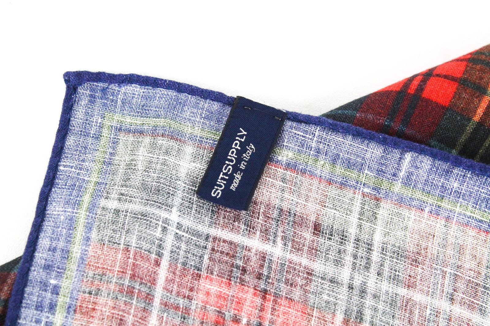 SUITSUPPLY Men Pocket Square 32 x 32 cm Red Tartan Checked Melange Linen Formal