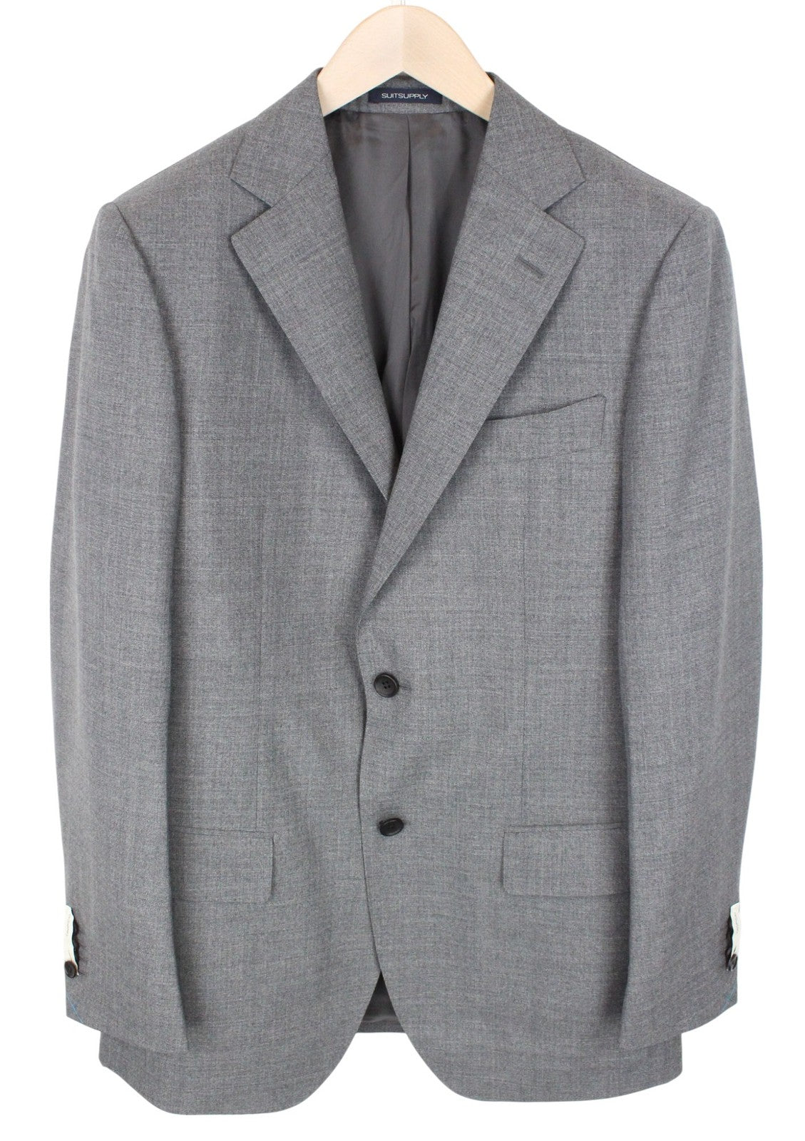 SUITSUPPLY Lazio Men Suit UK40L Grey 2-Piece Slim Melange Pure Wool Tropical