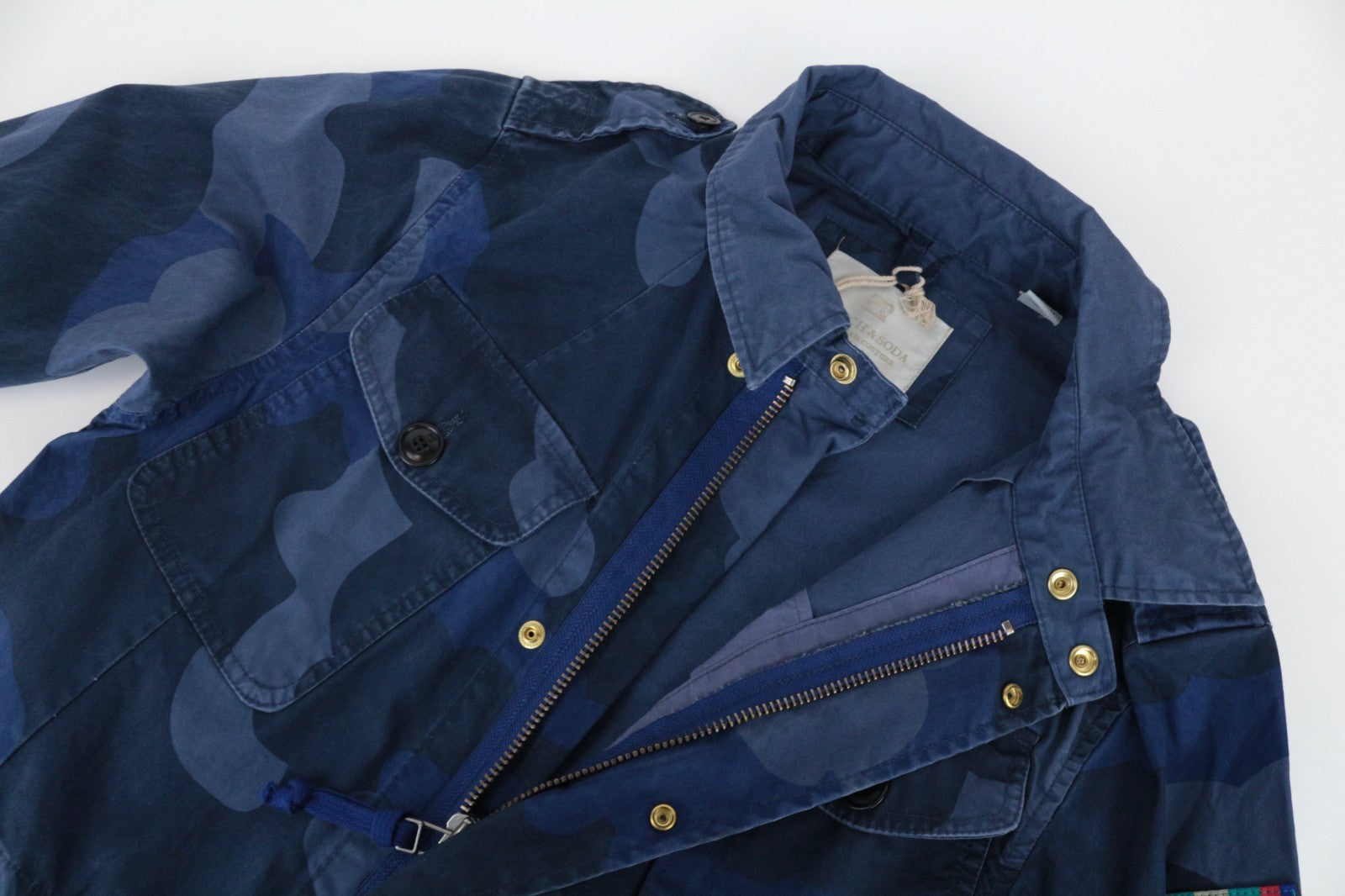 SCOTCH & SODA Men Jacket M Two-Tone Blue Camo Melange Pure Cotton RRP169