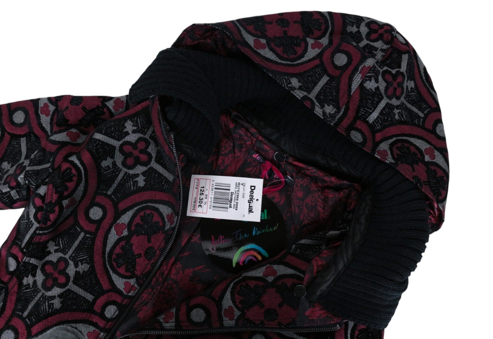 DESIGUAL Sagitario Women Coat ~EU38 Red Designer Jacquard Melange Mid-Length~