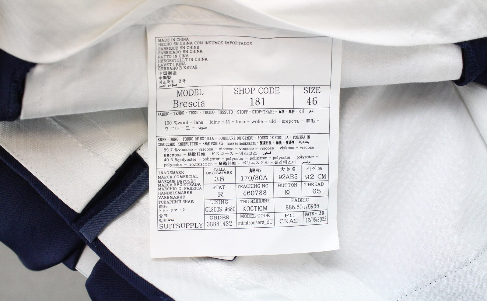 SUITSUPPLY La Spalla Men Suit UK34R Slim 2-Piece Blue Pure Wool Formal Perennial