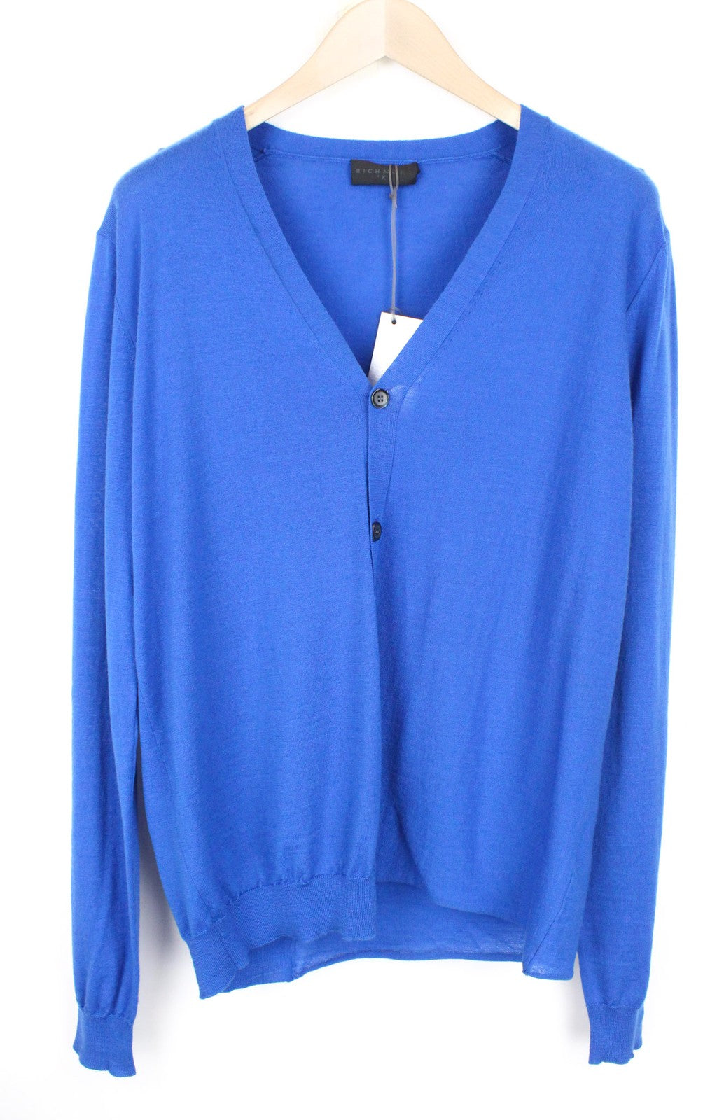 RICHMOND Men Cardigan IT50 L Bright Blue Tight-Knitted Sweater Pure Virgin Wool