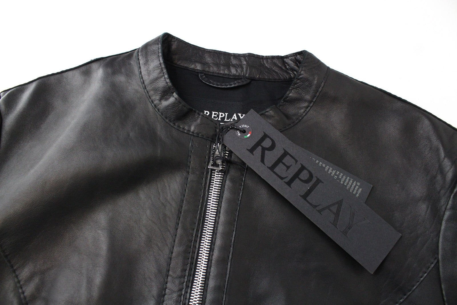 REPLAY Women Jacket L Leather Black Pure Lambskin Zip Up Classic Lined RRP€399