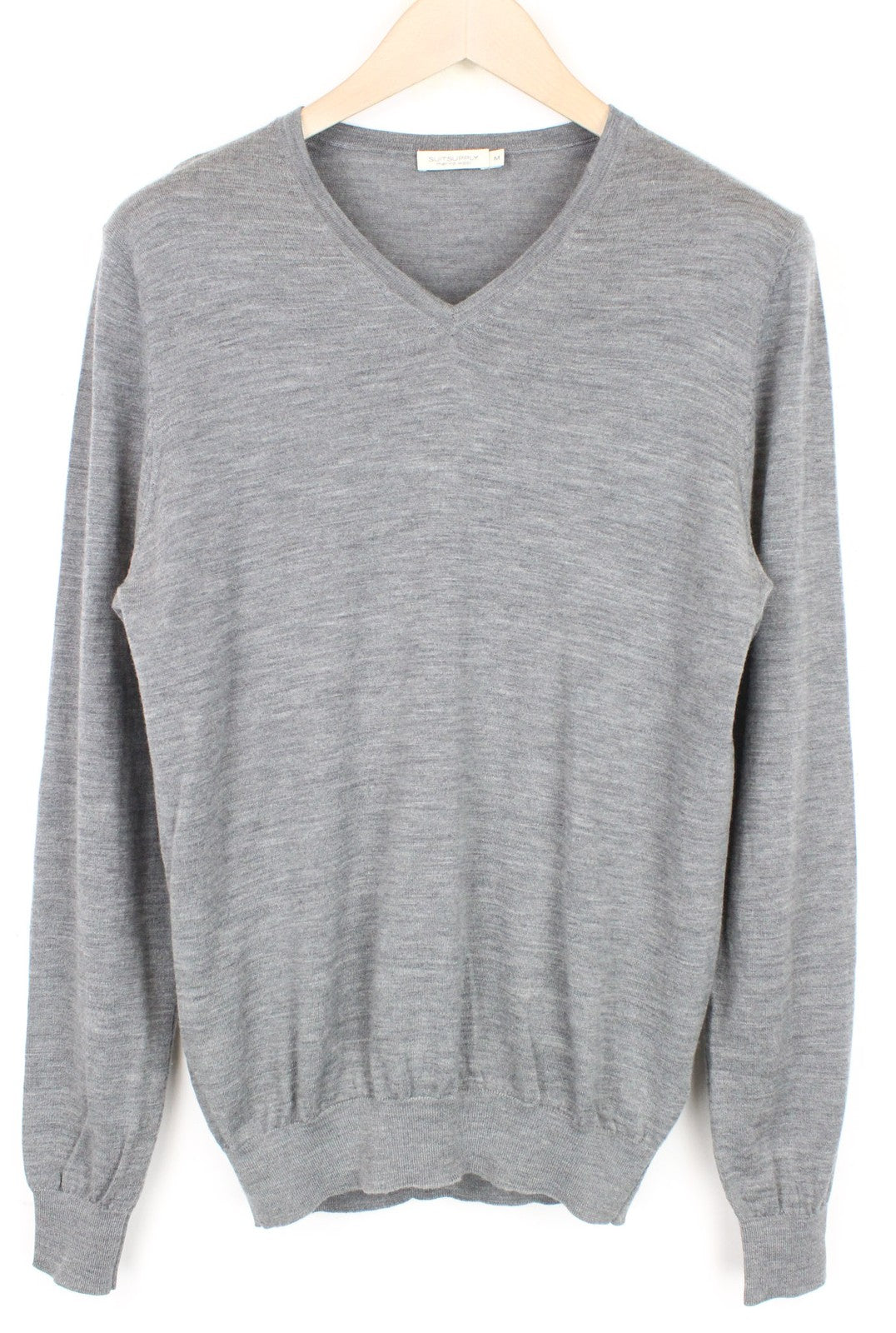 SUITSUPPLY Men Jumper M Grey Melange V-Neck Sweater Knit Pure Merino Wool Slim