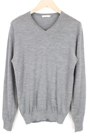 SUITSUPPLY Men Jumper M Grey Melange V-Neck Sweater Knit Pure Merino Wool Slim