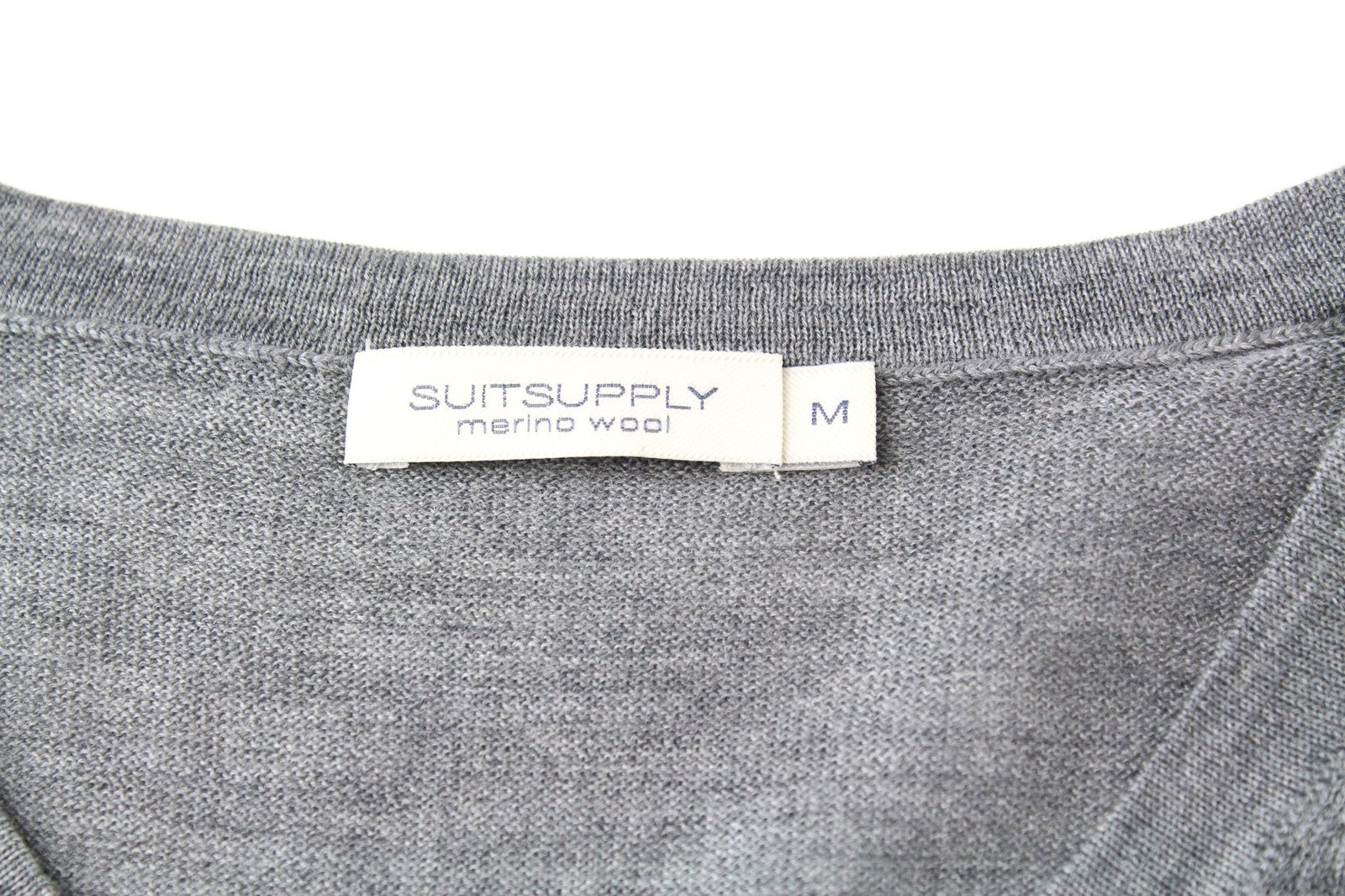 SUITSUPPLY Men Jumper M Grey Melange V-Neck Sweater Knit Pure Merino Wool Slim