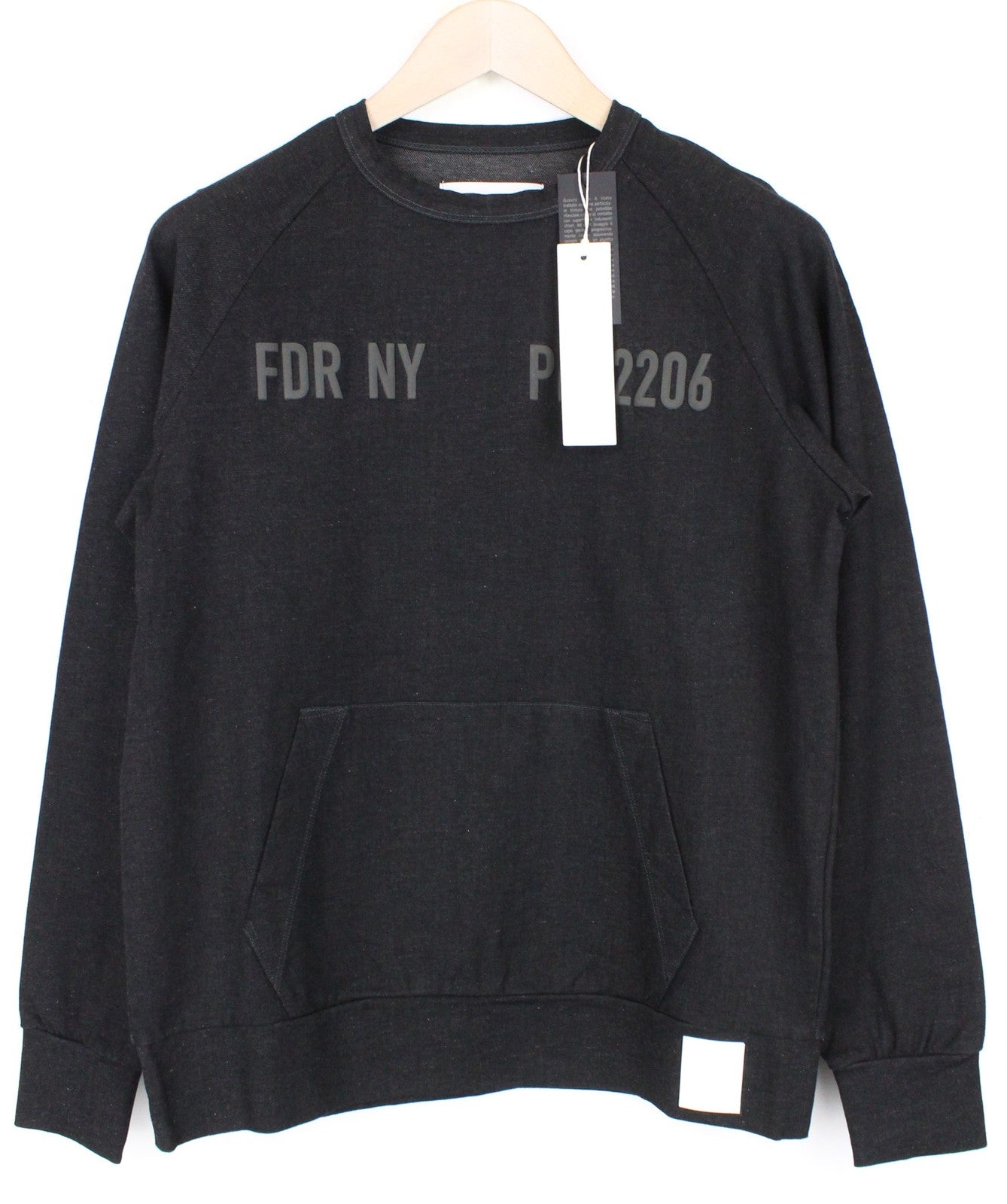 REPLAY Men Sweatshirt S Black Melange Strecth Cotton Blend Graphic Crew Neck