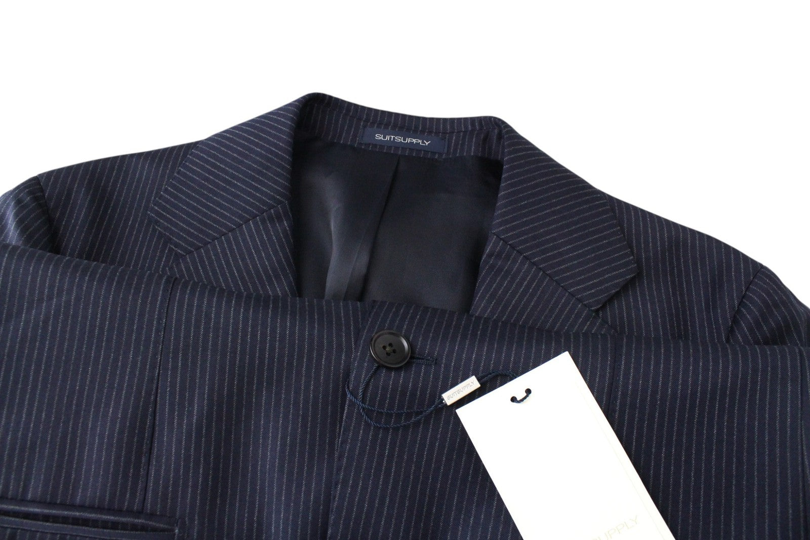 SUITSUPPLY Havana Jetted Men Suit UK36R Slim Wool Super 130's Navy Stripe 2Piece