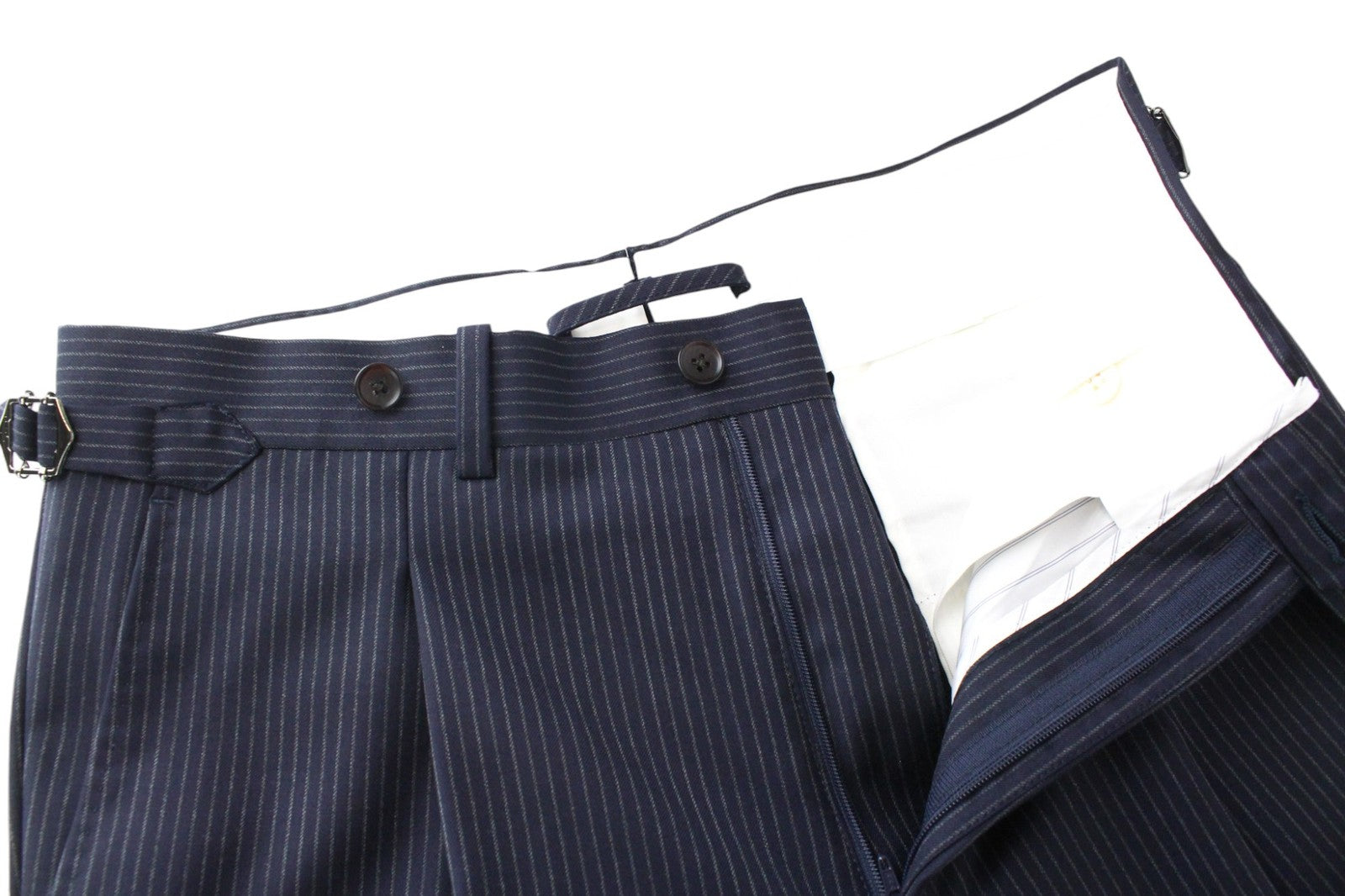 SUITSUPPLY Havana Jetted Men Suit UK36R Slim Wool Super 130's Navy Stripe 2Piece
