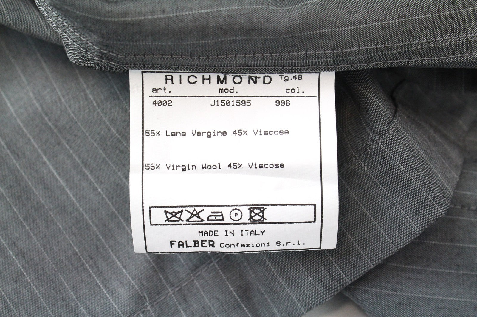 RICHMOND Men Jacket IT48 Grey Striped Melange High Neck Designer Virgin Wool Mix