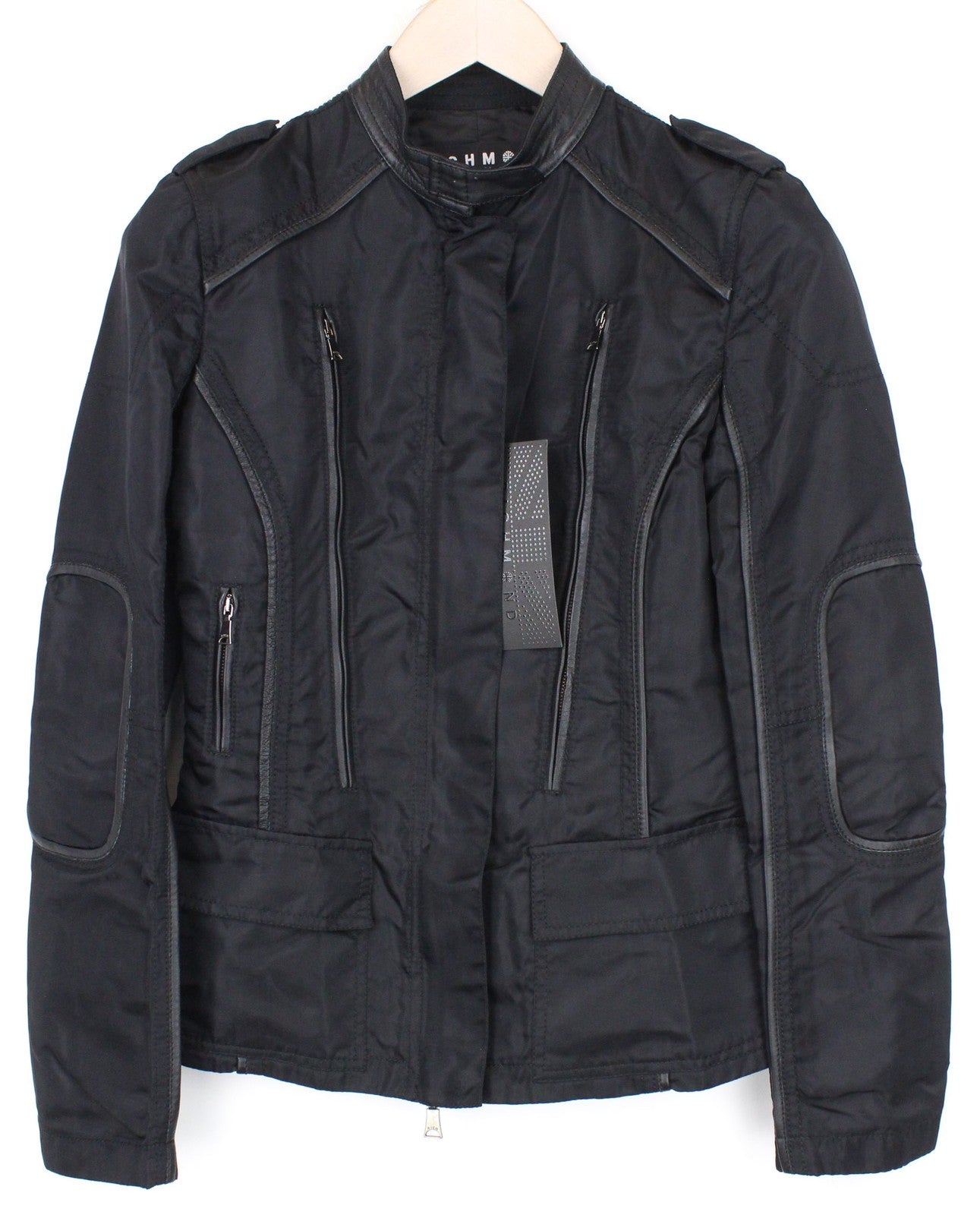 RICHMOND Men Jacket IT40 Black Designer High Neckline Classic Patched Zippered