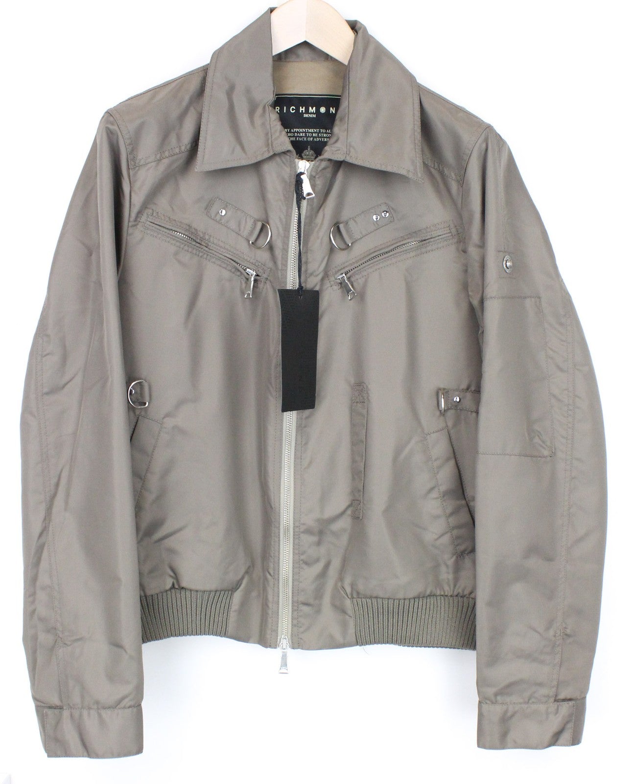 RICHMOND Men Jacket IT48 Light Brown Spread Collared Designer Ribbing Zippered