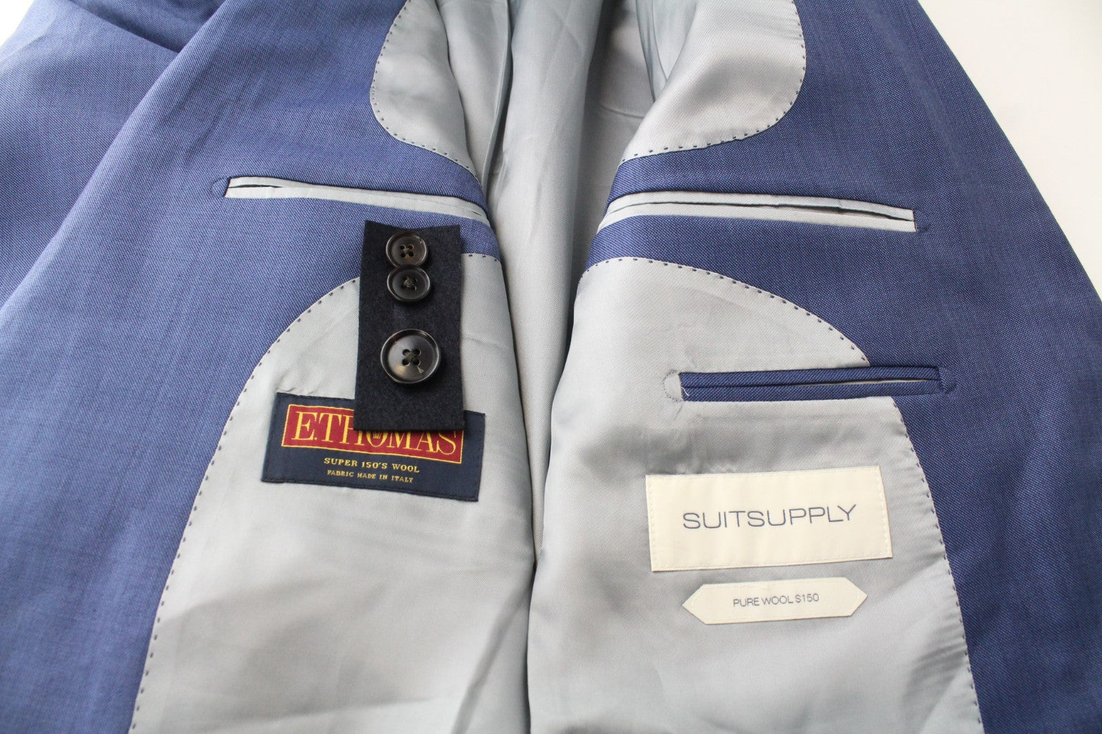 SUITSUPPLY Lazio La Spalla Men Suit UK40L Wool Super 150's Slim Blue 3 Piece