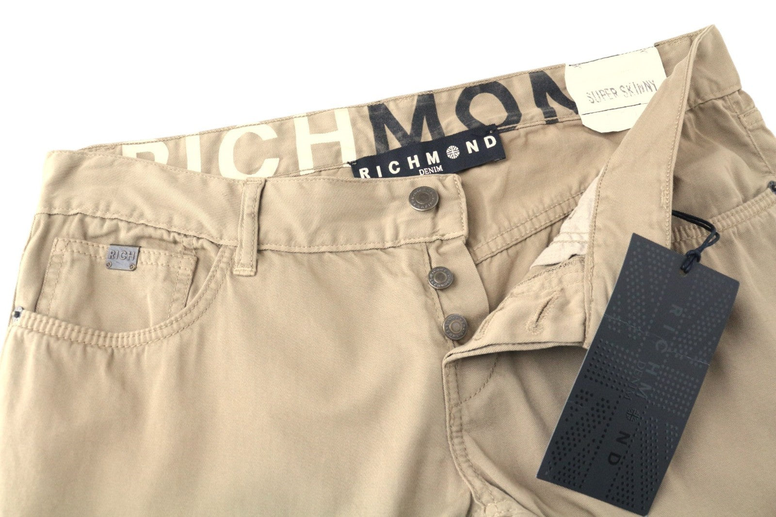 RICHMOND Men Trousers W32 Brown Pure Cotton Super Skinny Fit 5-Pocket