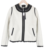 MAISON SCOTCH Women Jacket M Off-White Single-Breasted Faux Suede Studs Zip
