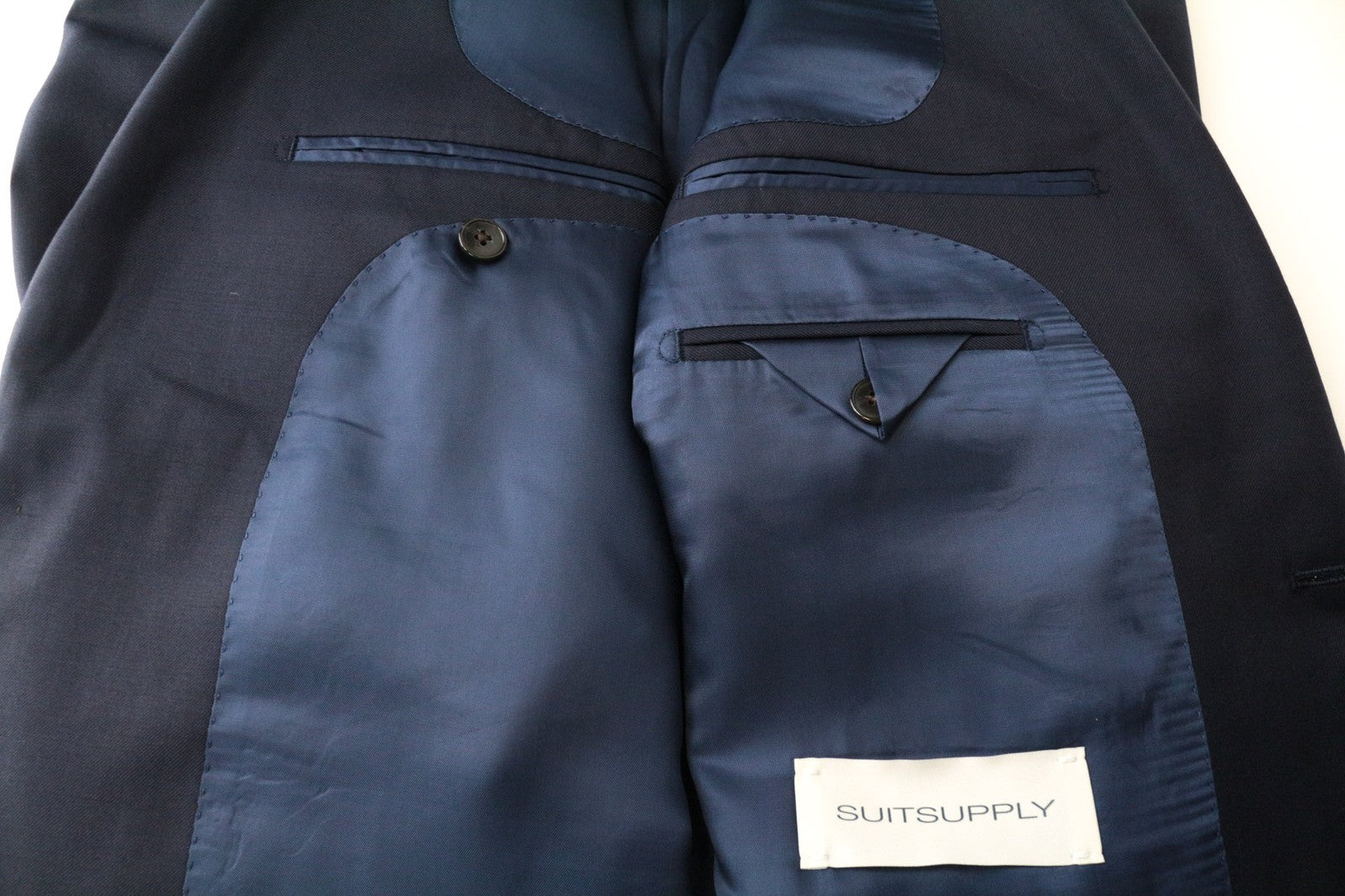 SUITSUPPLY Lazio Men Suit UK44R Pure Wool Navy 2-Piece Slim Cut Formal Twill