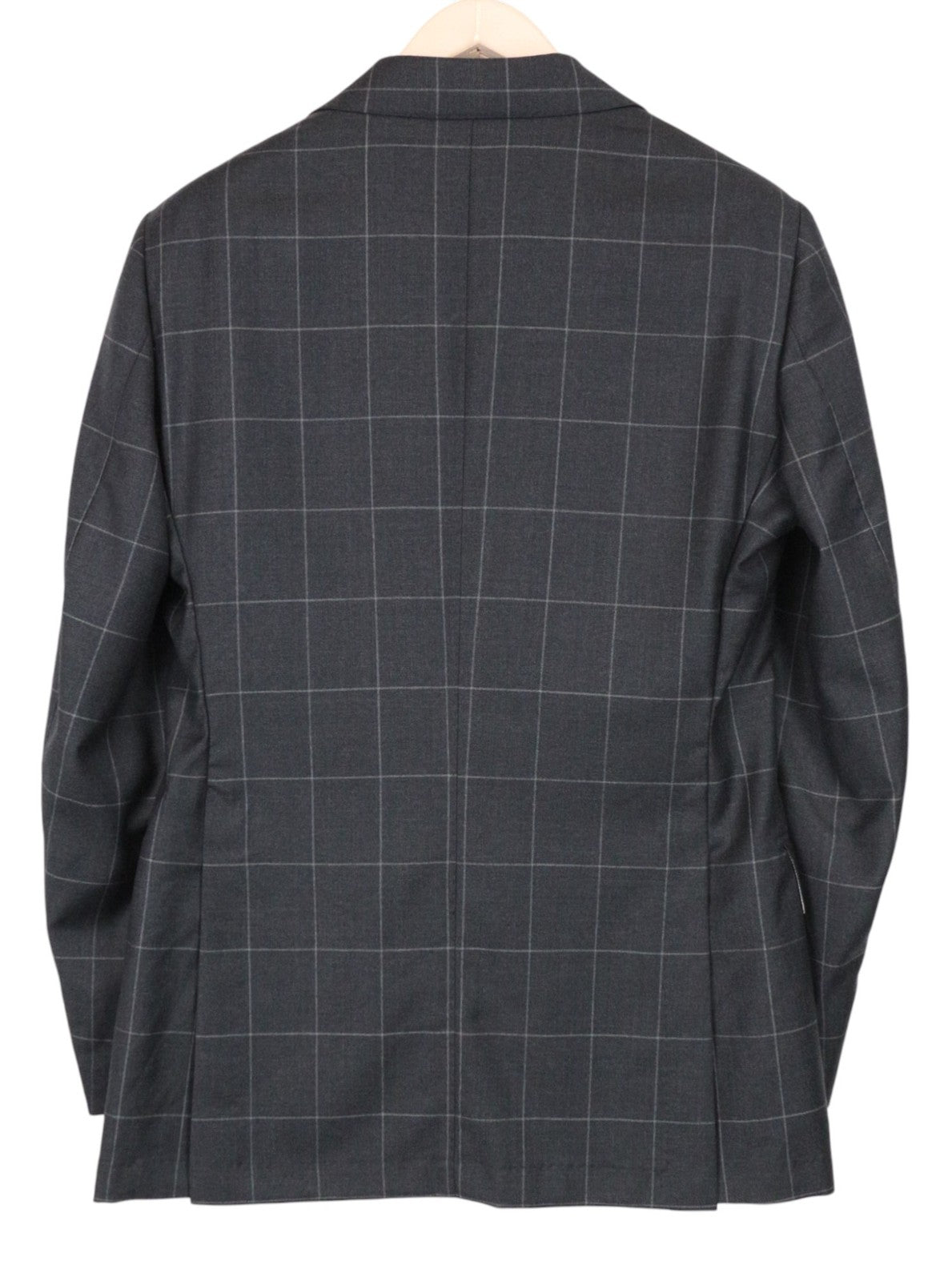 SUITSUPPLY La Spalla Men Suit UK38R Windowpane Check 2-Piece Grey Slim Wool