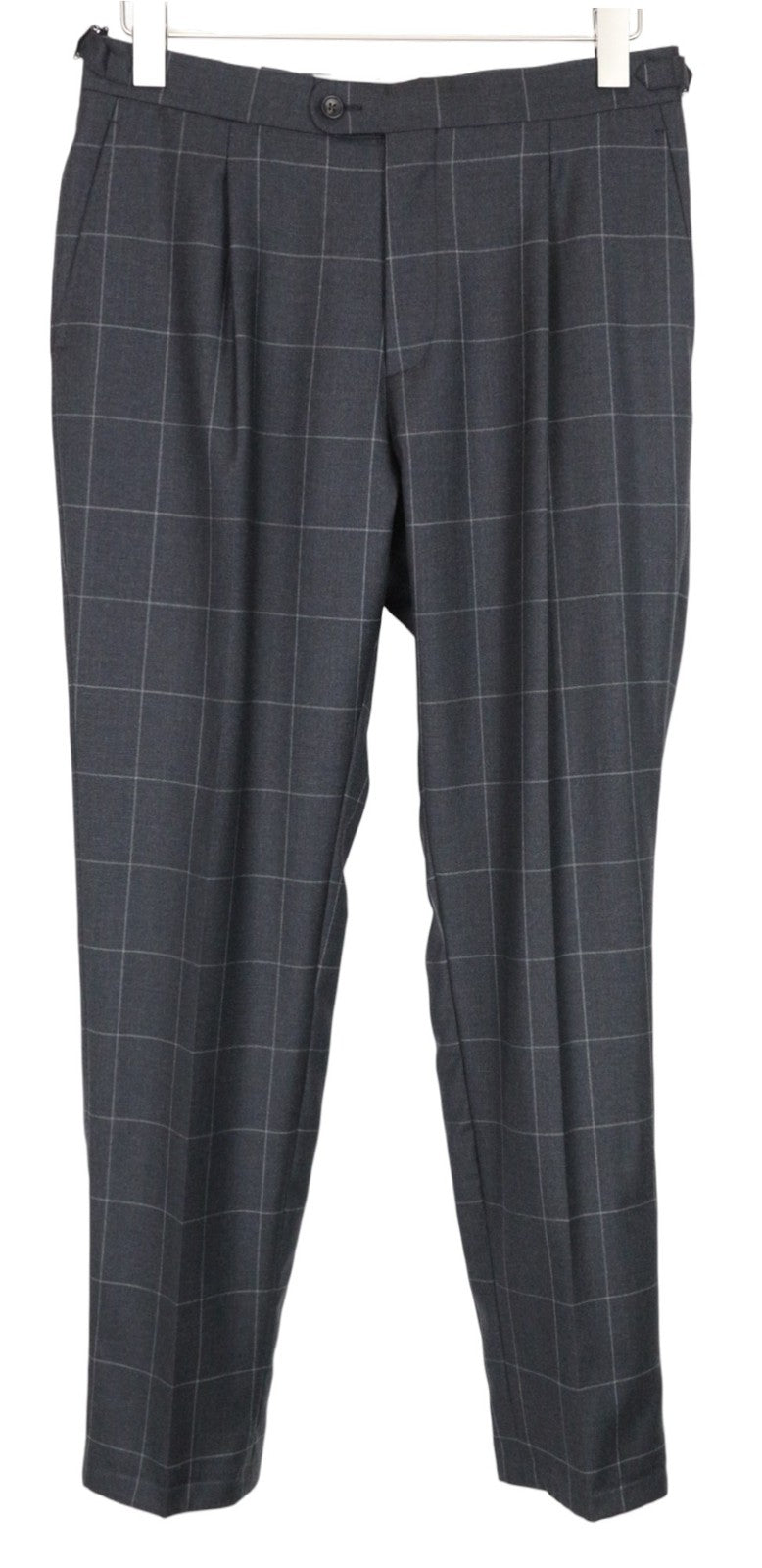 SUITSUPPLY La Spalla Men Suit UK38R Windowpane Check 2-Piece Grey Slim Wool