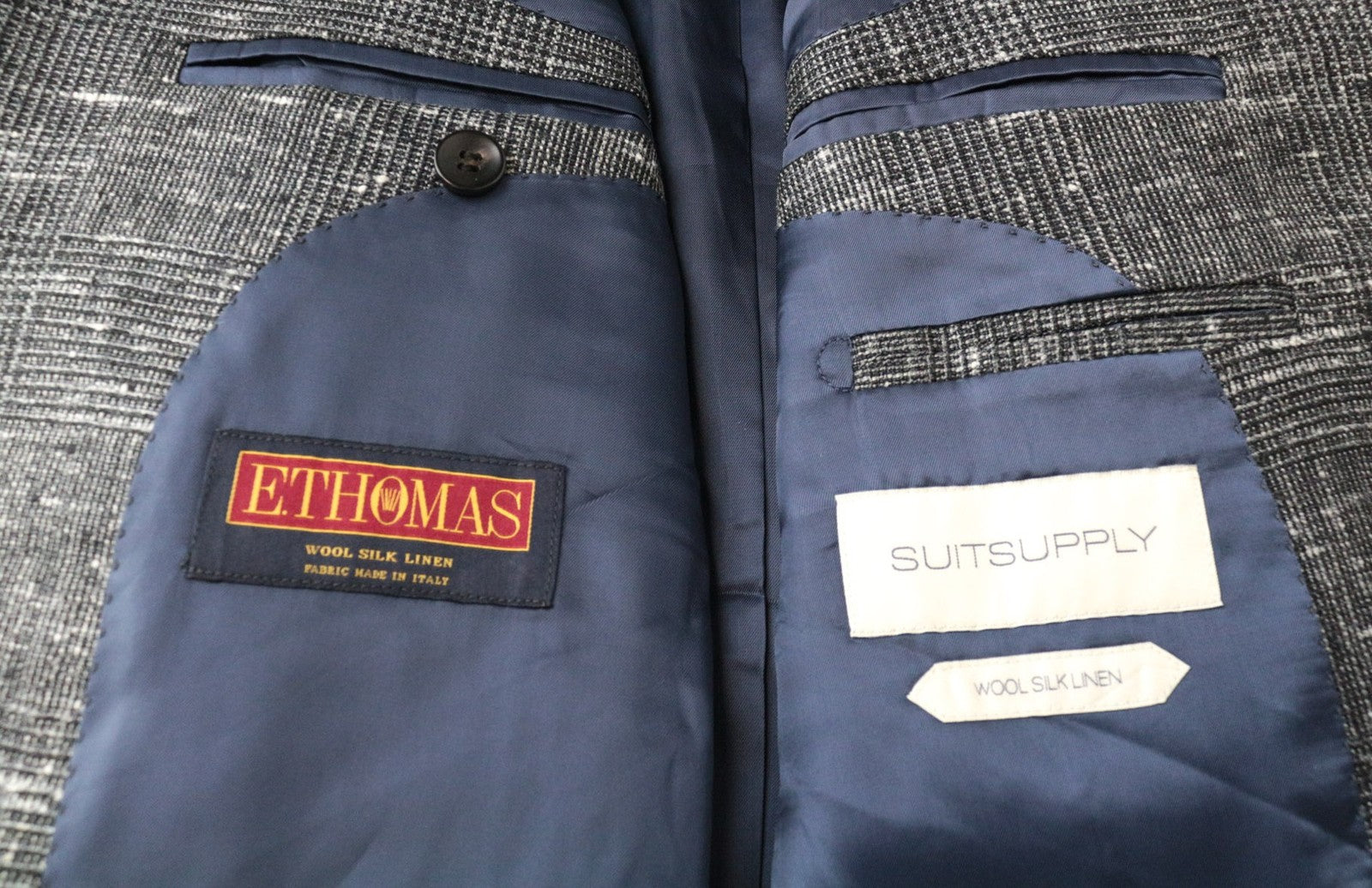 SUITSUPPLY Havana Men Suit UK38R 2-Piece Glen Check Grey Slim Wool Silk Linen
